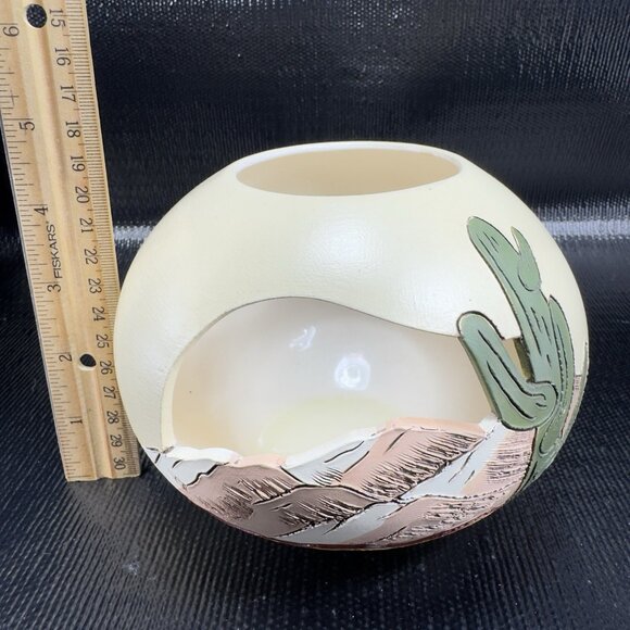 Vintage Hand Made Southwestern Pottery Votive Candle Holder Cutouts Signed VTG - Picture 4 of 15